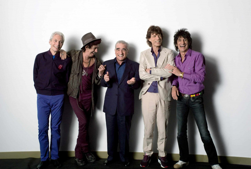  SHINE A LIGHT, Charlie Watts, Keith Richards, regissör Martin Scorsese, Mick Jagger, Ron Wood, på uppsättning, 2007