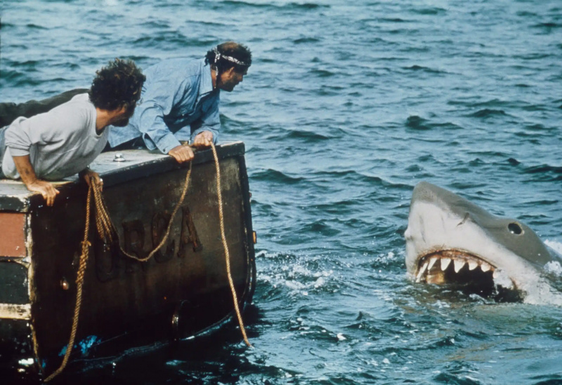  JAWS, বাম থেকে: Richard Dreyfuss, Robert Shaw, 1975