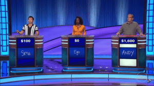   Simu Liu, Ego Nwodim en Andy Richter namen het tegen elkaar op in deze nieuwste versie van Celebrity Jeopardy!