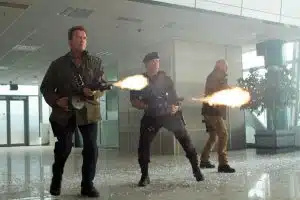   THE EXPENDABLES 2 จากซ้าย: อาร์โนลด์ ชวาร์เซเน็กเกอร์, ซิลเวสเตอร์ สตอลโลน, บรูซ วิลลิส