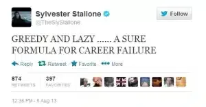 Een tweet die Stallone over Willis heeft gecomponeerd