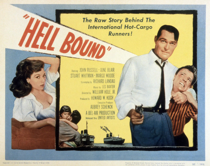  HELL BOUND, June Blair (esquerda), John Russell (arma), 1957