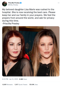   プリシラ's last post about Lisa Marie before she announced word of her death and said there would be no further statements