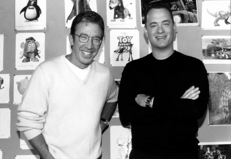  TOY STORY 2, a partir da esquerda: Tim Allen (voz de Buzz Lightyear), Tom Hanks (voz de Woody), 1999