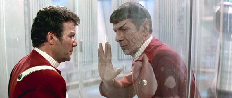  STAR TREK II: KHANIN VIHA, William Shatner, Leonard Nimoy, 1982. Spock antaa Kirkille Vulkaanin'Live Long &amp; Prosper' salute