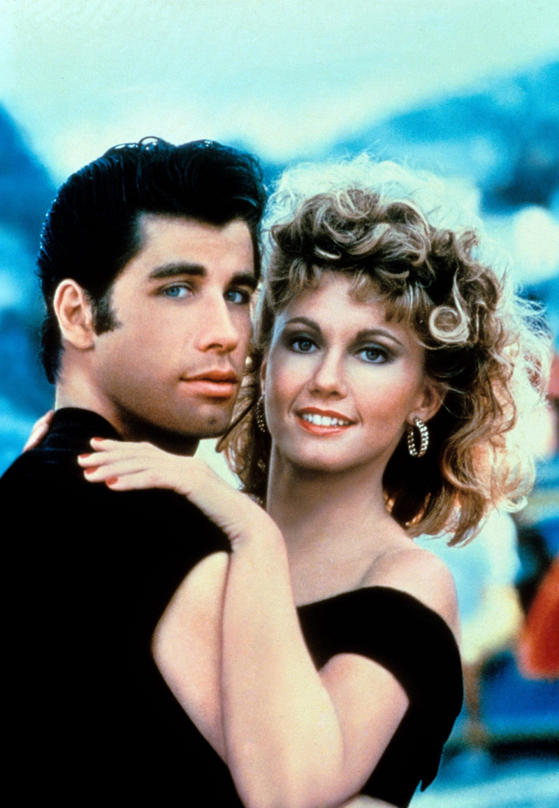 GREASE, no kreisās: Džons Travolta, Olīvija Ņūtone-Džona, 1978. gads