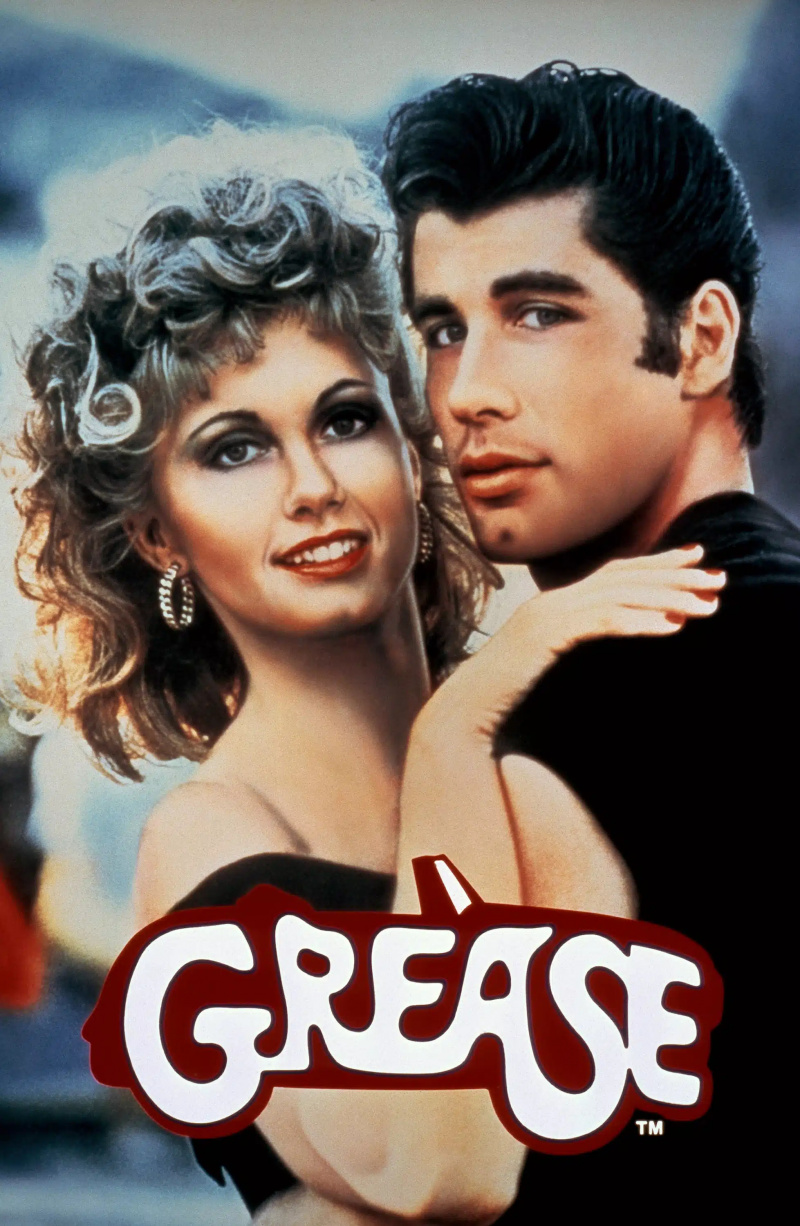 rozā dāmas GREASE, no kreisās: Olīvija Ņūtone-Džona, Džons Travolta, 1978. gads